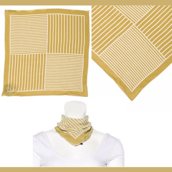 NWT Burberry Prorsum Striped Silk Square Scarf Pale Yellow [SZ‎ 22 x 22 ] - Picture 1 of 8